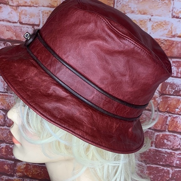 Vintage Coach Burgundy Red Leather Bucket Hat - Picture 4 of 10